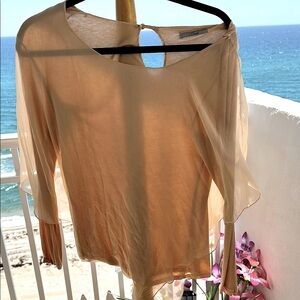 Baci elegant silk long sleeve Sheer Beige overlay top